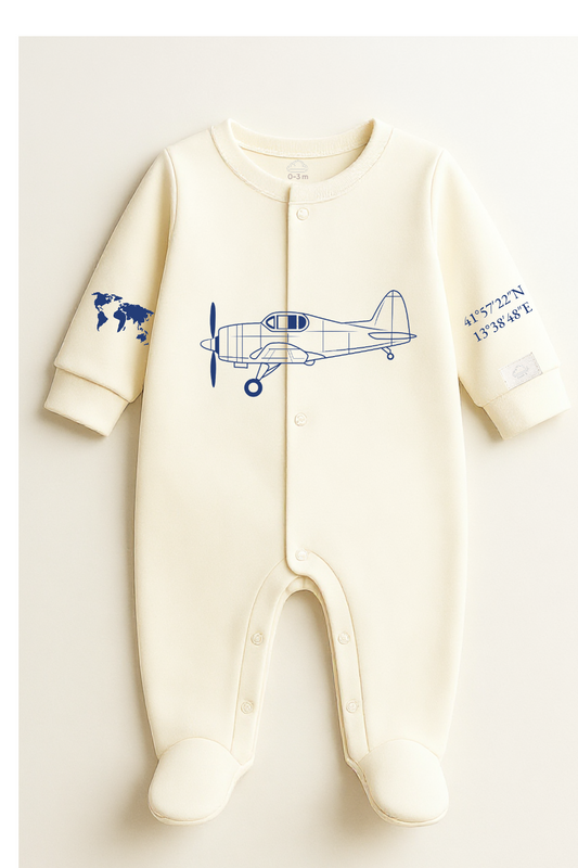 Baby Pilot Sleepsuit in Organic Cotton – Airplane Line Art | Kumy Kids® Aviation Collection